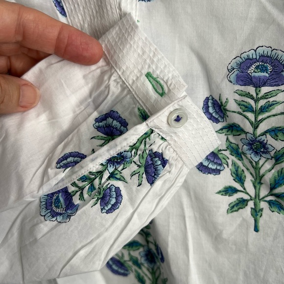 Talbots Woodblock Blooms Popover Floral Print Long Sleeve Cotton Blouse Sz M - Picture 6 of 7